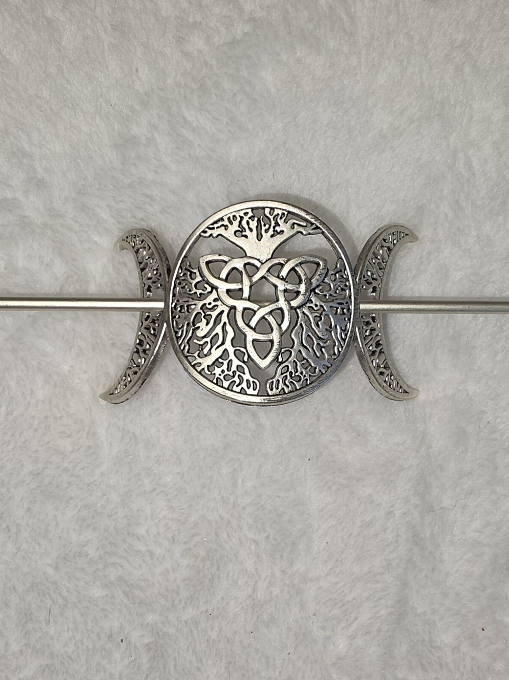 Triple Moon Celtic Silver Hair Slide Pin